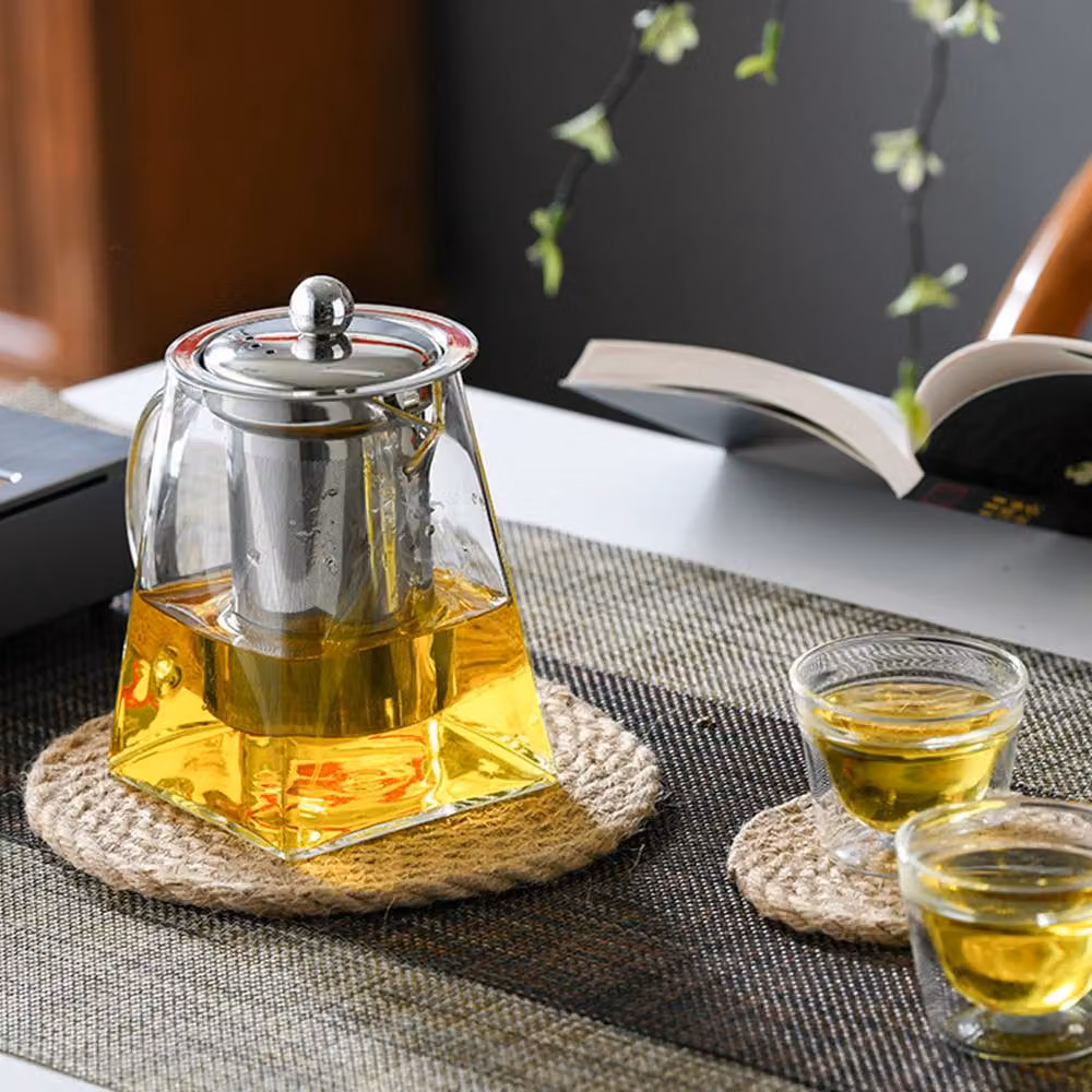 Living and Home Clear Square Glass Teapot with Silver Infuser, 550ml – 2
