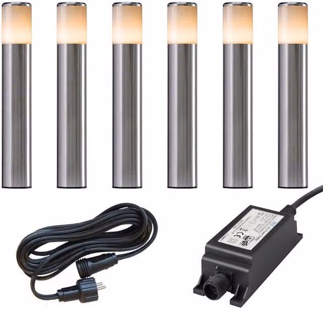 Ludeco Sten 12V 6-Light LED Garden Post Light Kit in Silver Stainless Steel