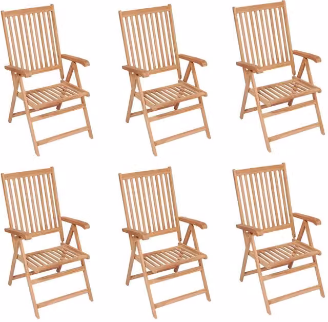 Berkfield Home Set of 6 Reclining Garden Chairs in Brown Solid Teak Wood