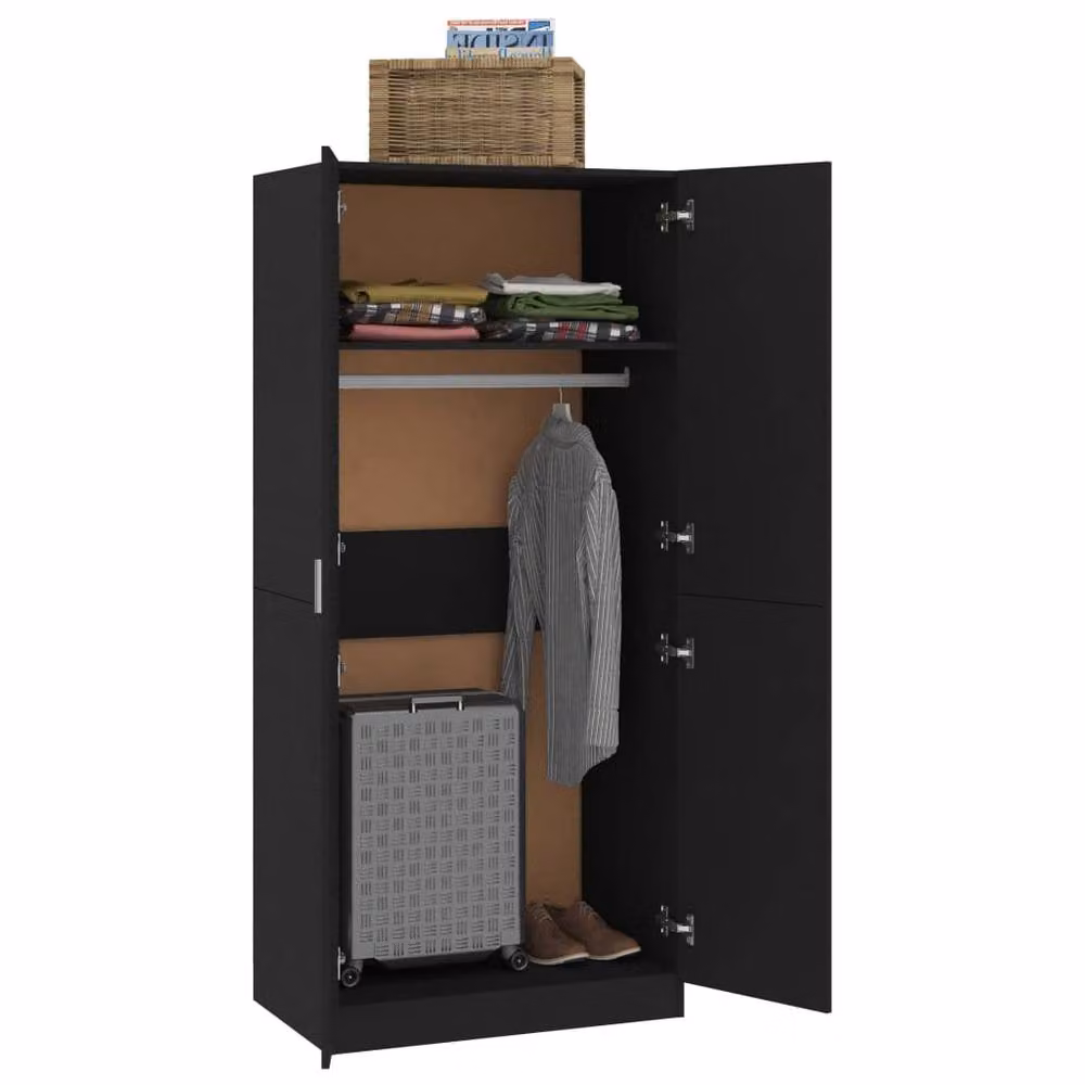 Berkfield Home Modern Black Wardrobe with Hinged Doors, W/D/H: 80 x 52 x 180 cm – 3