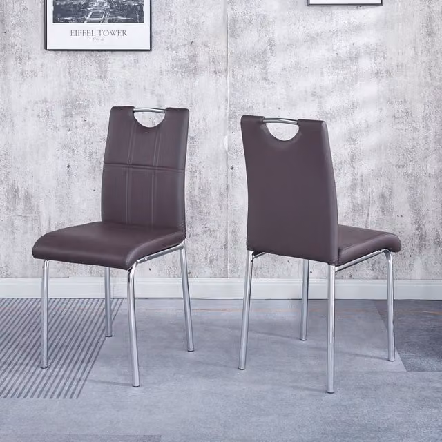 Modernique Set of 4 Milan Faux Leather Dining Chairs in Brown and Black with Cantilever Base
