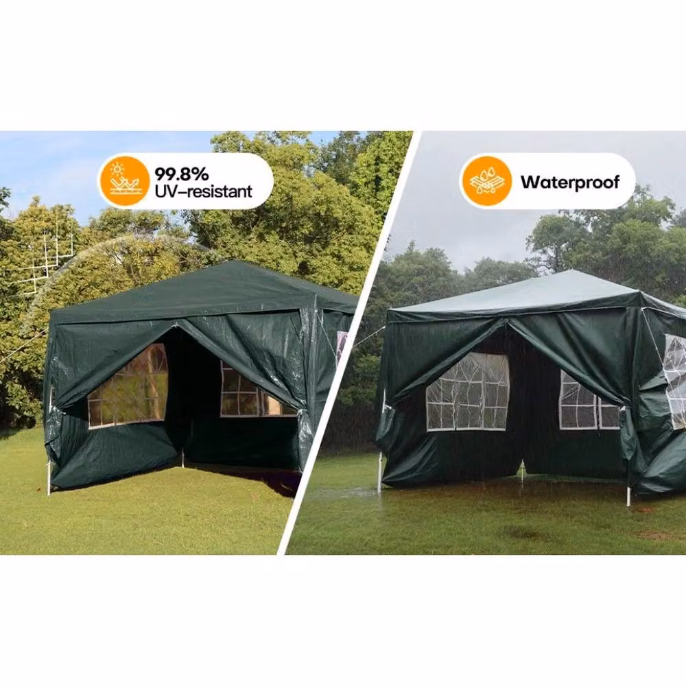 Hinsinc Waterproof Green Party Gazebo Tent W: 3 m, D: 3 m – 3