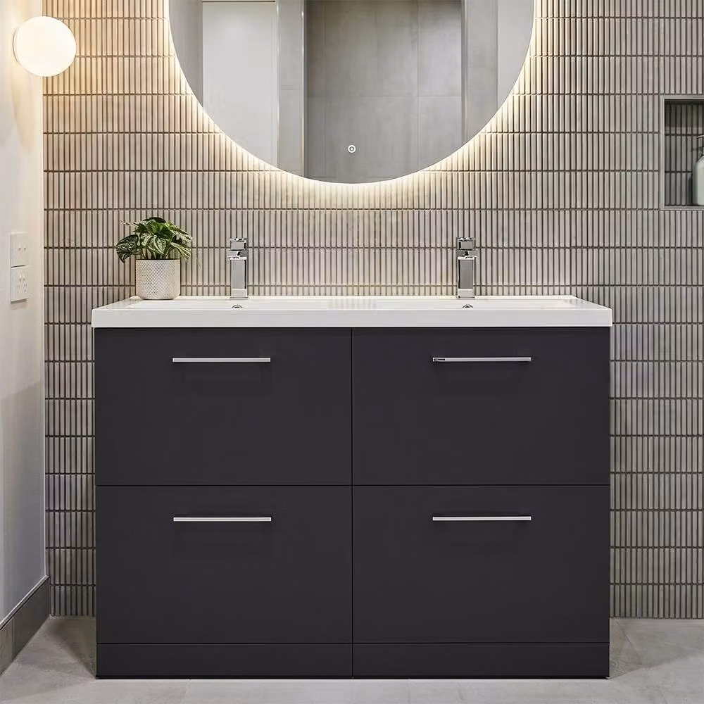 Balterley Level 1200mm Floor Standing 4 Drawer Unit with 2 Polymarble Basins in Dark Grey Matt – 3