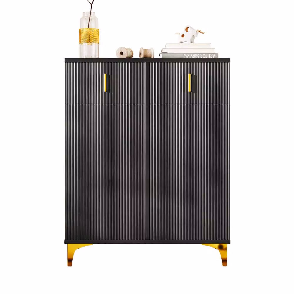 ModernLuxe Black Sideboard Shoe Cabinet with Adjustable Shelves and Drawers – 5