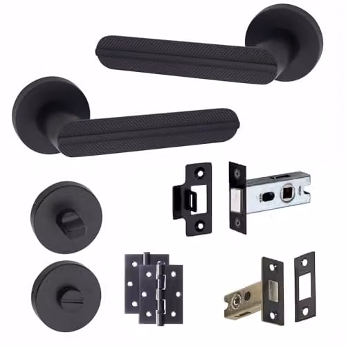 Golden Grace Lima Round Rose Bathroom Door Handle Set in Matt Black – 1