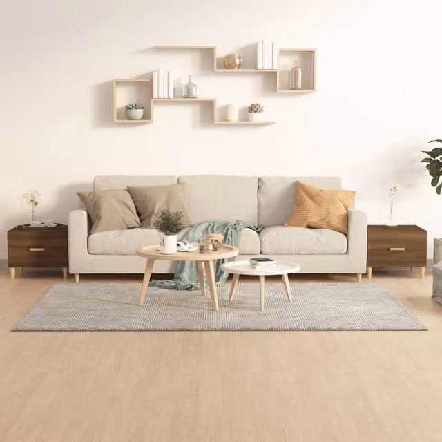 Berkfield Home Set of 2 Brown Oak Square Coffee Tables, W/D/H: 50 x 50 x 40 cm
