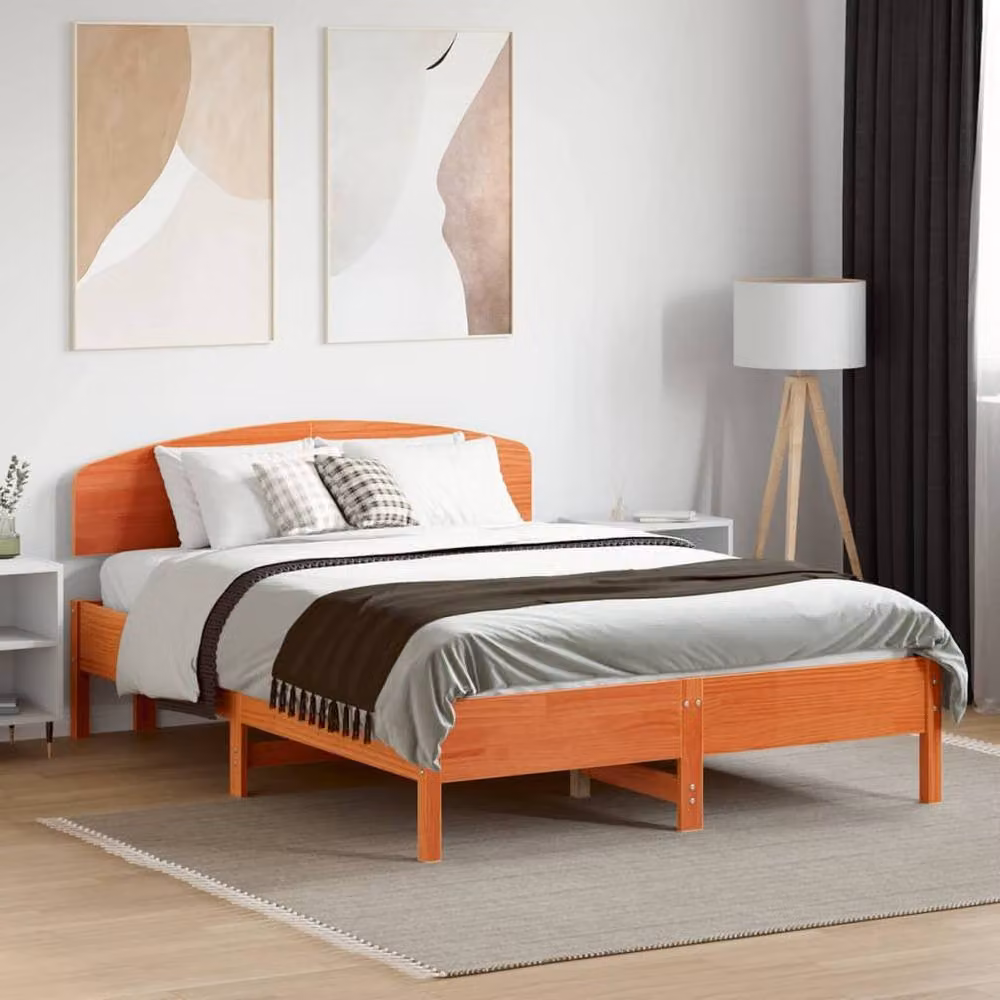 Berkfield Home Waxed Brown Solid Pine Wood Double Bed Frame W/D/H: 135 x 190 cm – 2