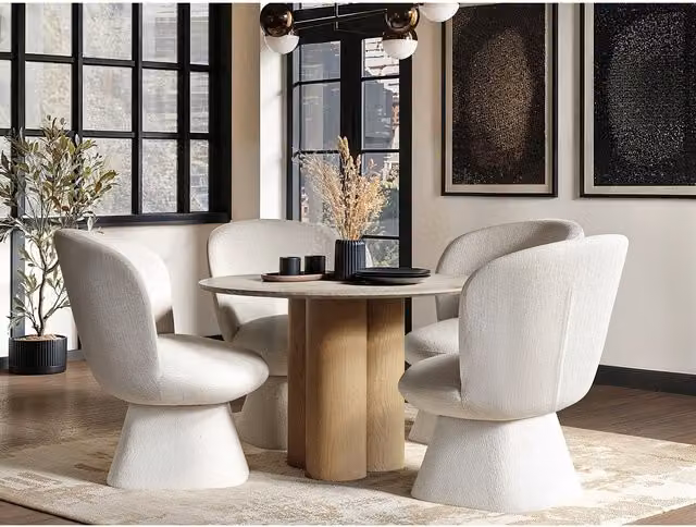 Solace+Co Deko Round Dining Table and Aiko Chairs Set in Oak, Beige and Black, W/D/H: 120 x 120 x 75 cm – 1
