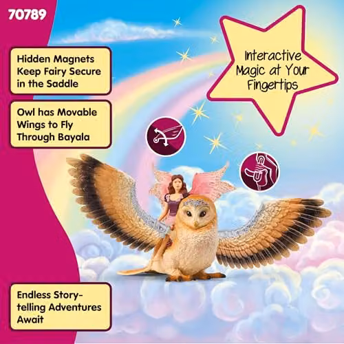 Schleich Bayala Fairy in Flight on Glam Owl 4-Piece Multicolour Toy Set 70789 – 4