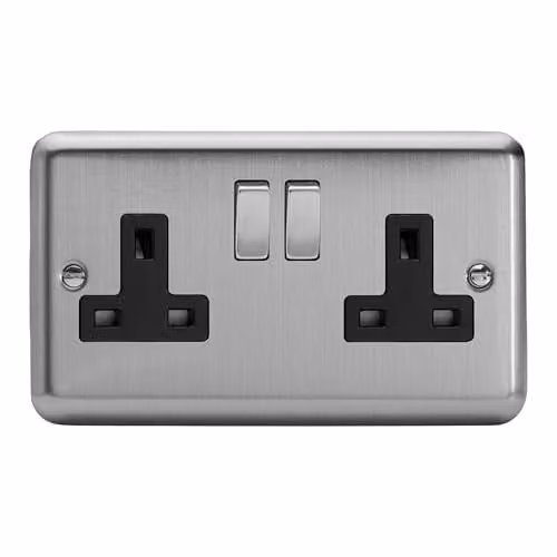 Varilight 2-Gang Double Switched Socket in Grey with Black Insert