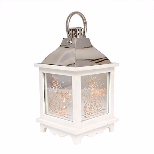 Shatchi Let It Snow White Christmas Lantern with Warm LED Light and Nativity Indoor Decorations – 1