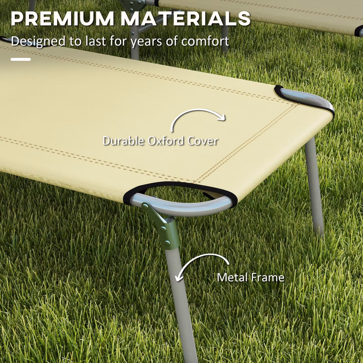 Outsunny Set of 2 Foldable Outdoor Sun Loungers with Adjustable Backrest and Sun Shade Awning, Beige – 4