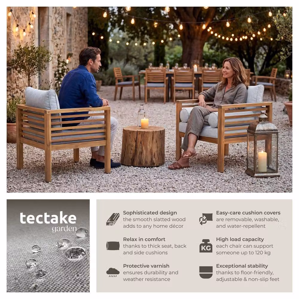 tectake Boka 2 Seater Garden Chair in Brown Lacquered Acacia Wood – 2