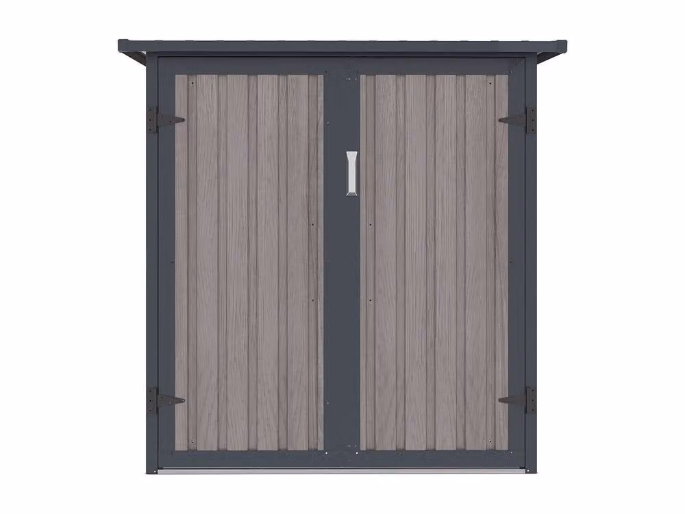 Vente-unique NIKI Galvanised Steel Bike Shed in Grey with Wood Effect and Double Doors – 1