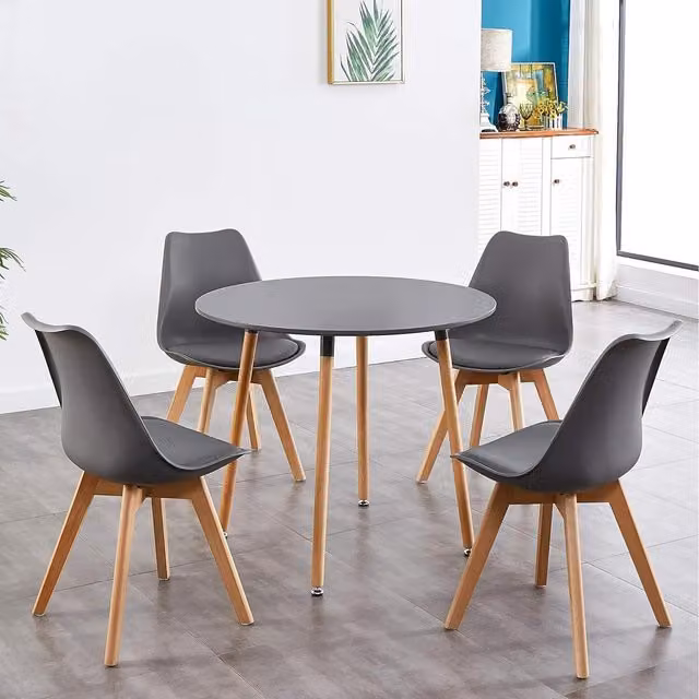 Kosy Koala Modern Round Oak and Grey Dining Table Set with 4 Chairs