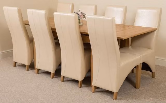 Thats Furniture Richmond Oak Extending Dining Table and 8 Lola Beige Leather Chairs