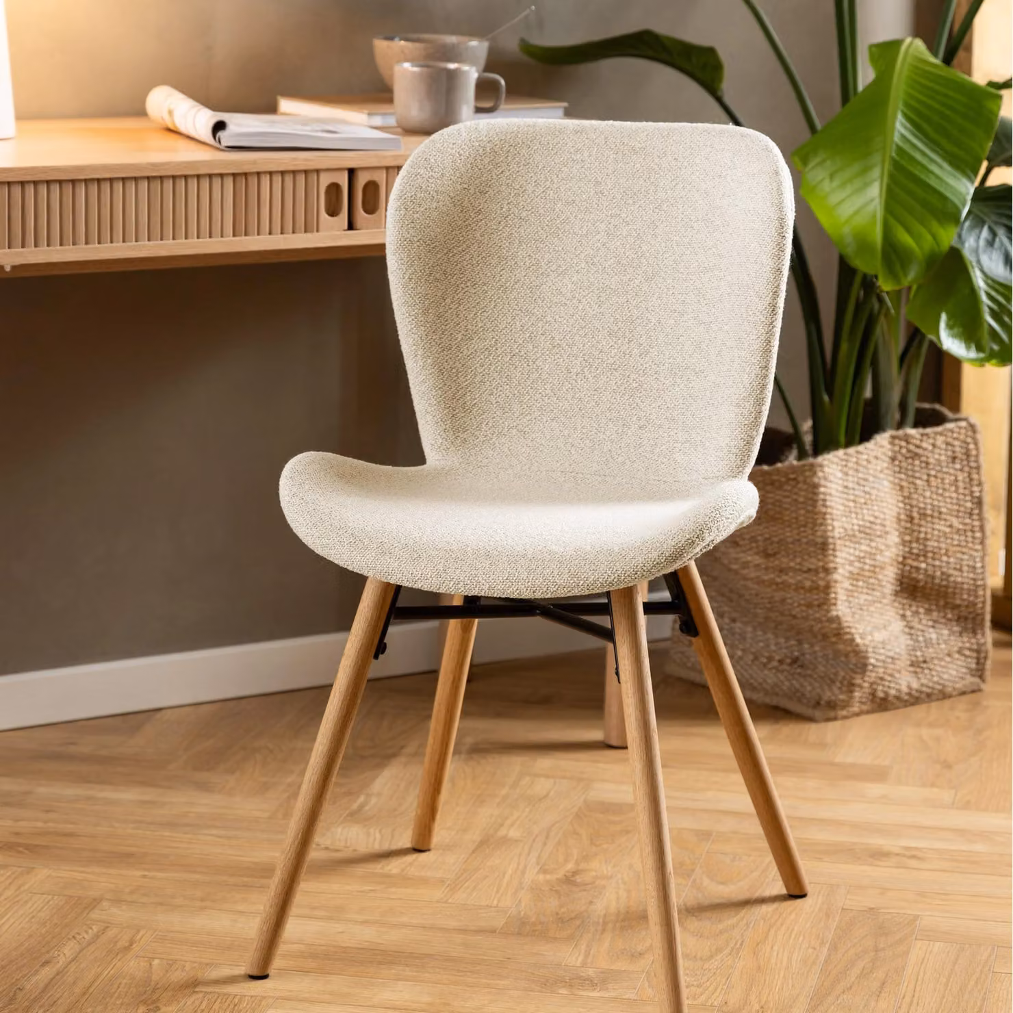 Furniture To Go Batilda Dining Chairs Set of 2 with Cream Fabric and Brown Oiled Oak Wood – 3