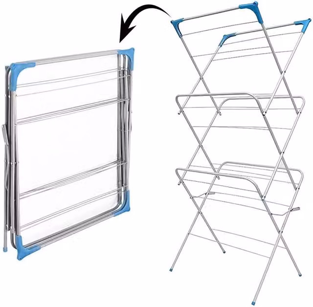 VOGREX Foldable Non-Slip Metal Indoor Outdoor Clothes Airer in Silver