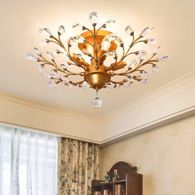 Garwarm 4-Light Vintage Gold and Transparent Crystal Ceiling Light