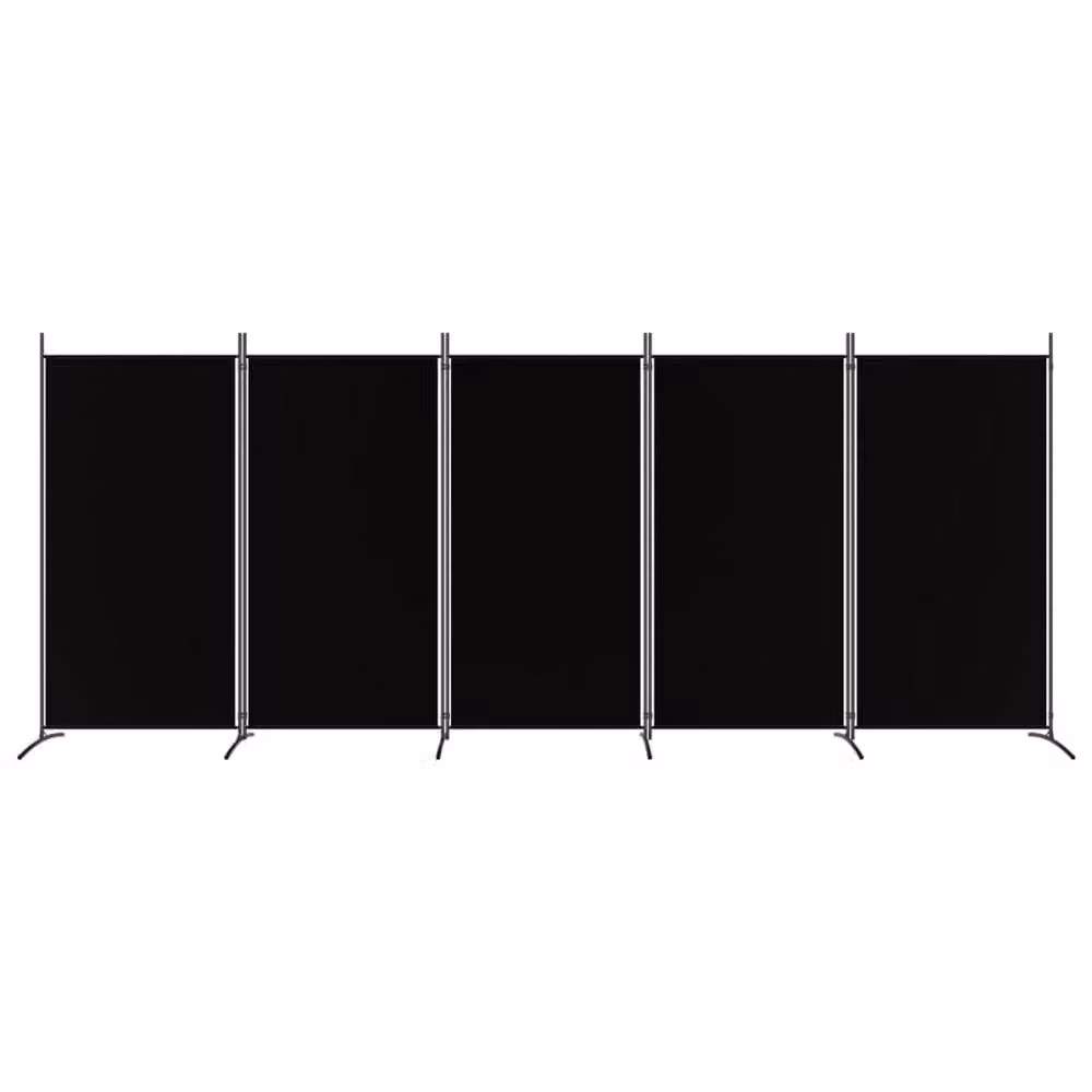 Berkfield Home 5-Panel Fabric Room Divider in Black, H 180 cm x W 433 cm – 3