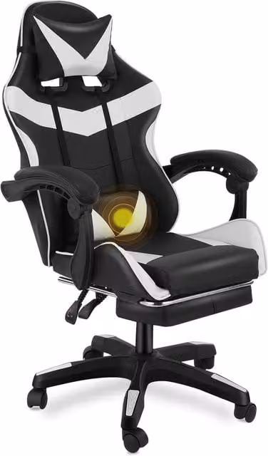 VOGREX Ergonomic Black and White PU Leather Gaming Chair with Headrest and Armrests