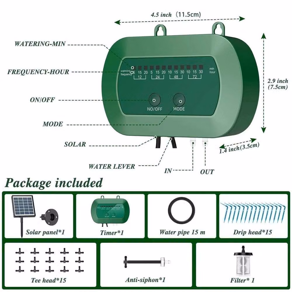 NESTLUNE Solar Drip Irrigation System in Green with Emitters and Tubing – 4