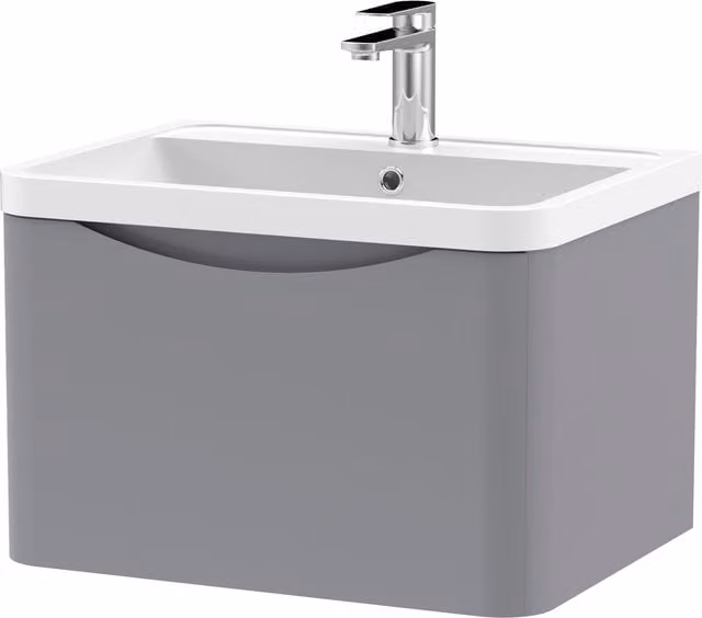 Balterley Wall Hung 1 Drawer Bathroom Vanity Unit and Basin, Satin Grey, Width: 55 cm