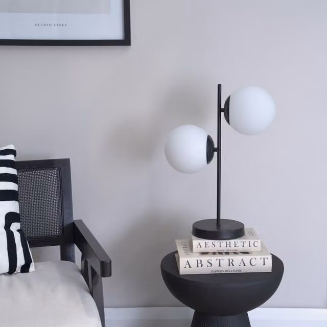 ValueLights Jas 2 Way LED Table Lamp in Black and Chrome with Glass Sphere