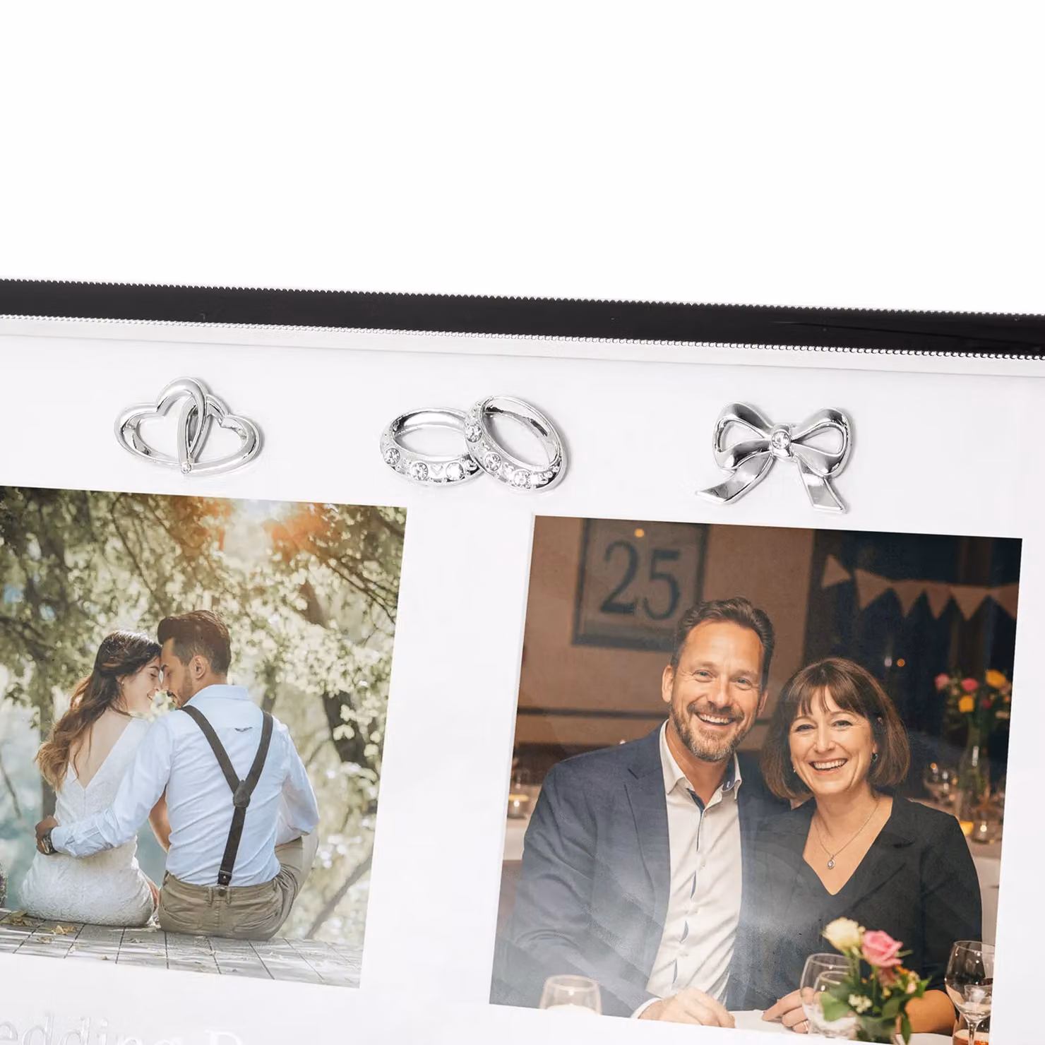 Happy Homewares Modern Rectangular Wedding and Anniversary Frame in Silver and Black with Glass and Metal Details, H: 29 cm x W: 19 cm x D: 1 cm – 3