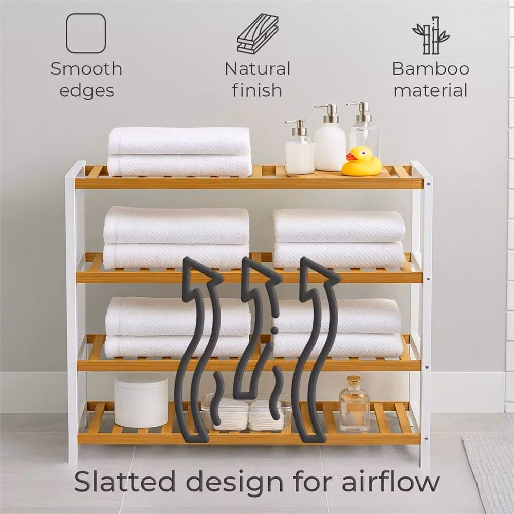 Nordara 4-Tier Bamboo Shoe Rack in White for Hallway Storage – 4