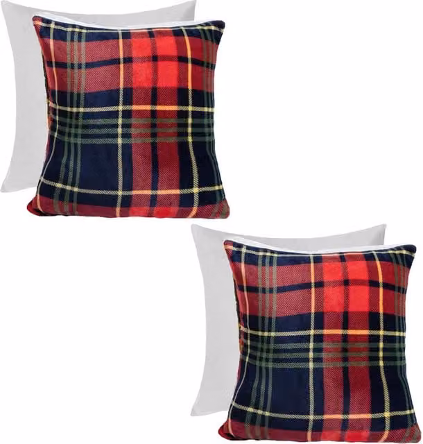 OHS Pack of 2 Oxford Flannel Check Filled Square Cushions in Navy and Blue/Red