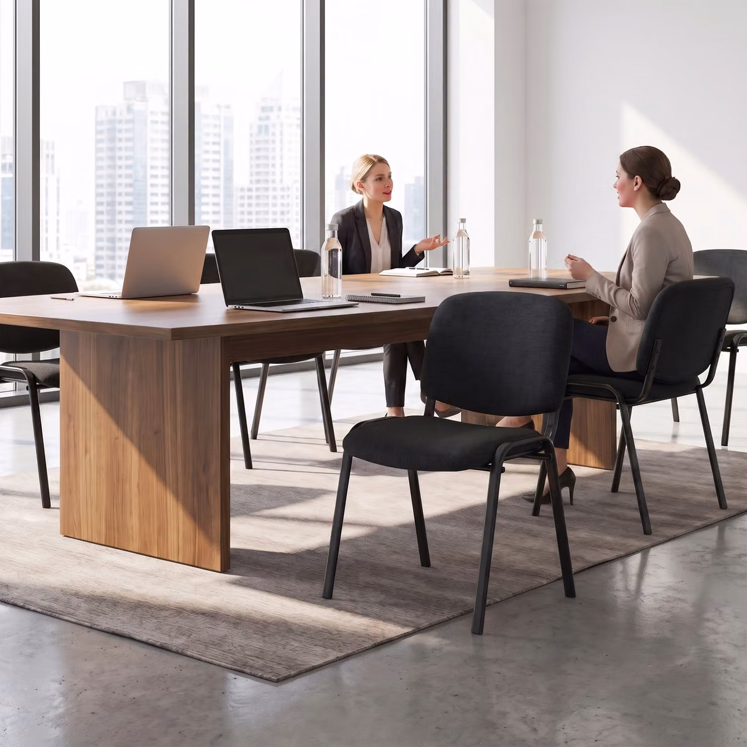 HOMCOM Stackable Ergonomic Meeting Chair with Padded Fabric Seat and Curved Backrest, Black – 9
