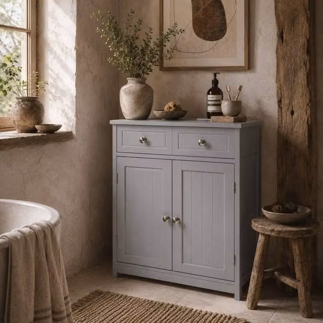 Wyld Haus Letare Freestanding Bathroom Storage Cabinet, Grey, H 75 x W 60 x D 30 cm