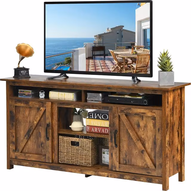 Costway Brown Wooden TV Cabinet with Glamour Matt Finish