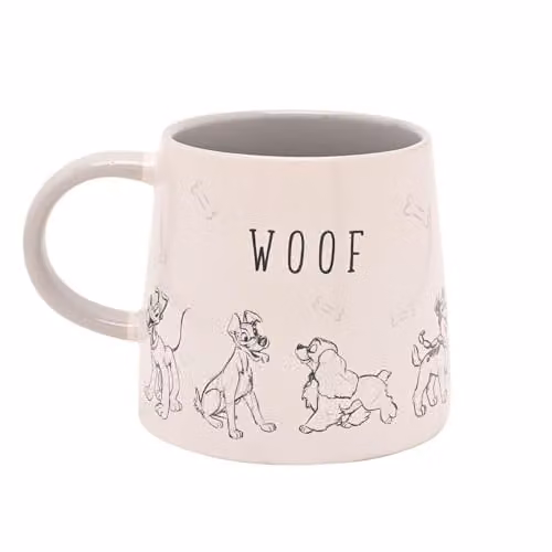 Disney Cats & Dogs Woof Ceramic Mug in White and Black