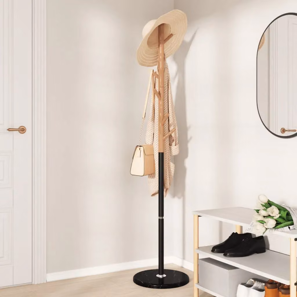 Berkfield Home Black Industrial Post Tree Coat Stand with Beech Wood and Lacquered Metal – 2