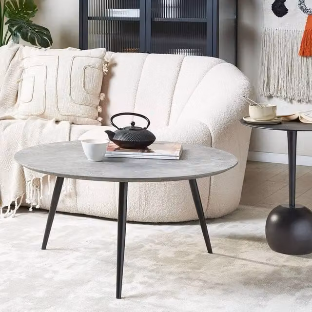 Wyld and Coco Concrete Effect Round Coffee Table, Diameter: 79 cm, Grey and Black – 1