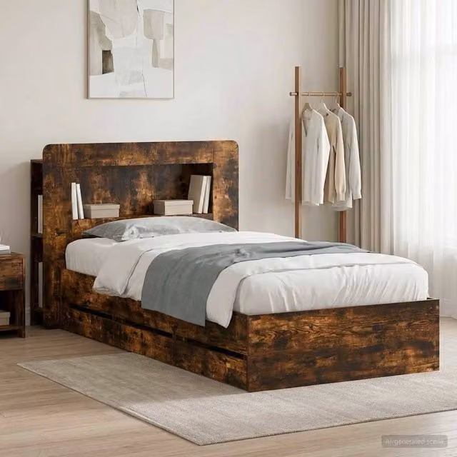 Berkfield Home Modern Bed Frame with Storage Drawers in Smoked Oak Brown, W: 80 cm, L: 200 cm