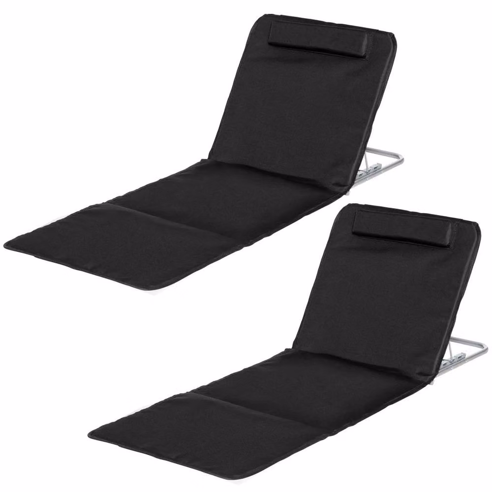 EONLION 2 Piece Black Textilene Beach Mat and Reclining Chair Set with Adjustable Headrest, Width: 100 cm – 3