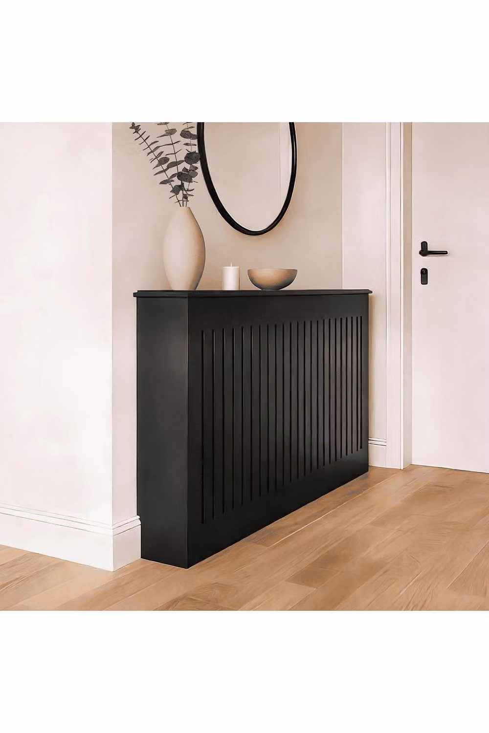 Home Source Loxley Large Radiator Cover in Black MDF Wood with Modern Striped Design W/D/H: 150.0 x 24.7 x 82.0 cm – 2