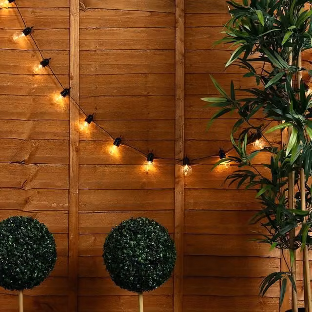 ValueLights Pair of Black Decorative LED Festoon String Lights with Clear Warm White Globe Spheres, IP44 Rated