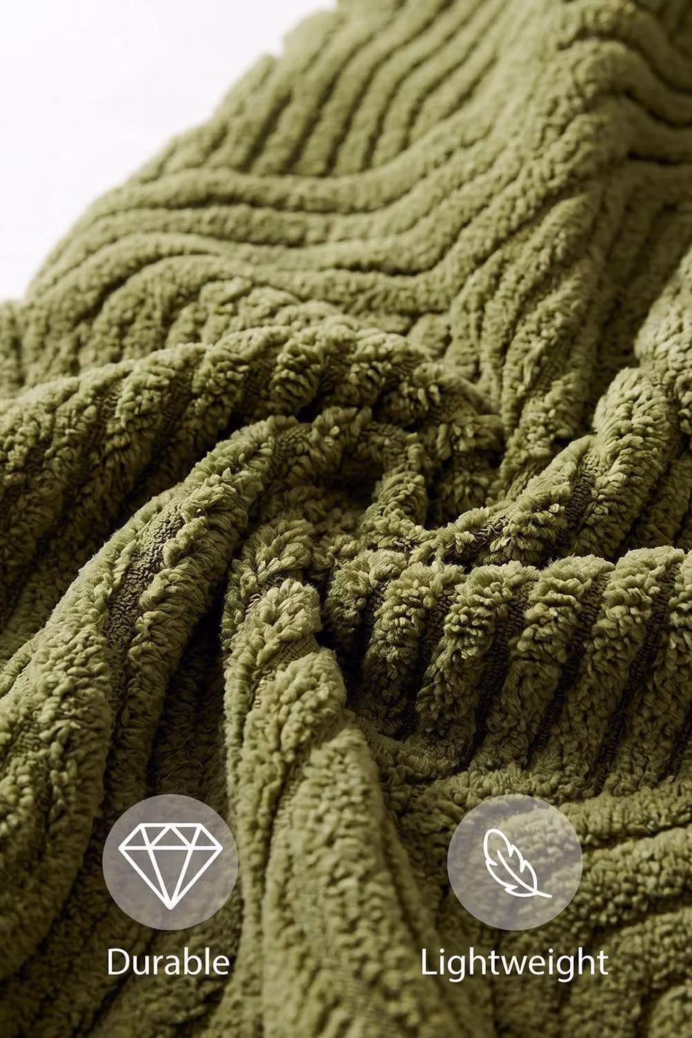 Living and Home 3D Wave Textured Plush Square Throw Pillow Cover in Green – 2