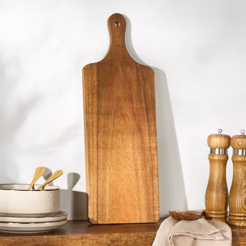 OHS Natural Acacia Wood Chopping Board with Handle for Meat, Vegetables and Charcuterie – 1