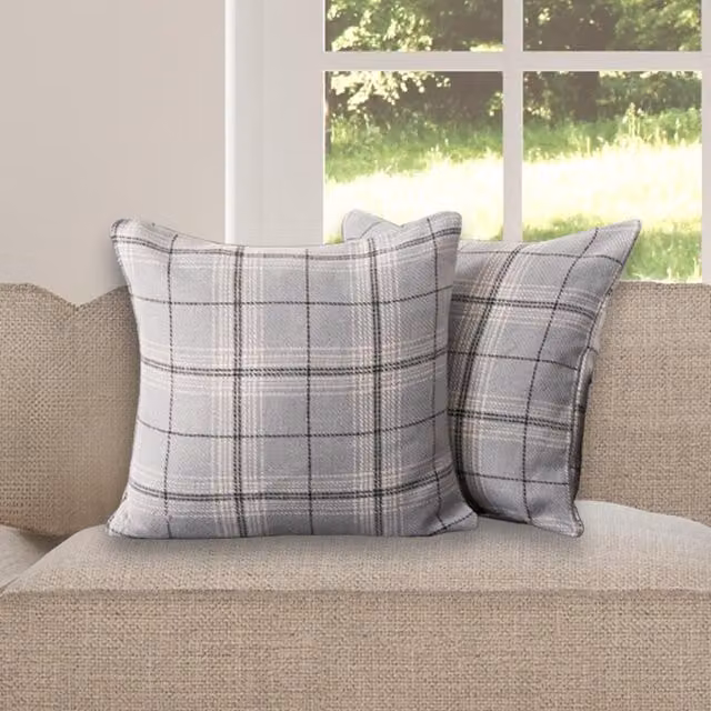 OHS Pack of 4 Grey Woven Check Square Cushion Covers