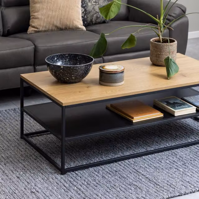 Furniture To Go Gila Coffee Table with Open Shelf in Oak and Black