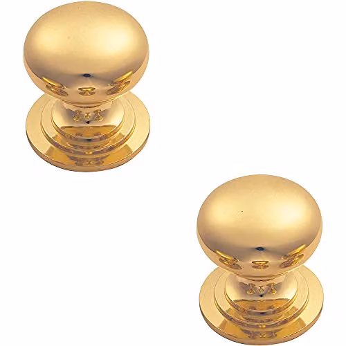 Loops 2 Pack Victorian Round Cupboard Door Knobs in Polished Brass, 25mm Diameter