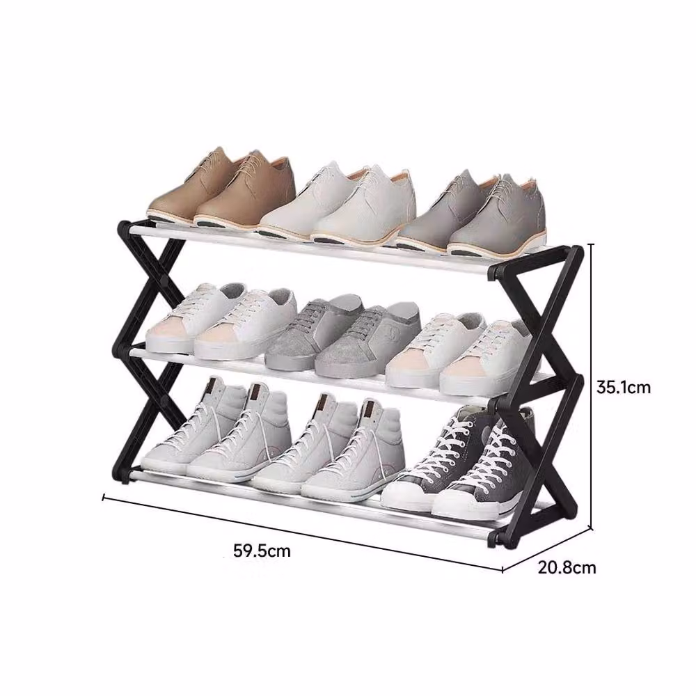 EONLION 3 Tier Folding Metal Shoe Rack in Black, Width: 50 cm – 2