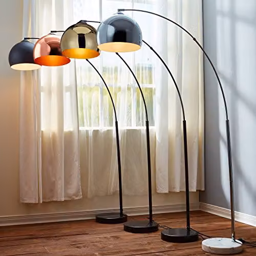 Teamson Home Mid-Century Modern Arc Floor Lamp with Gold Bell Shade and Black Marble Base, Height: 170 cm – 2
