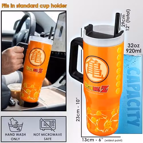 Get Trend Dragon Ball Z Insulated Stainless Steel Tumbler with Straw and Handle, Orange, 920ml – 5