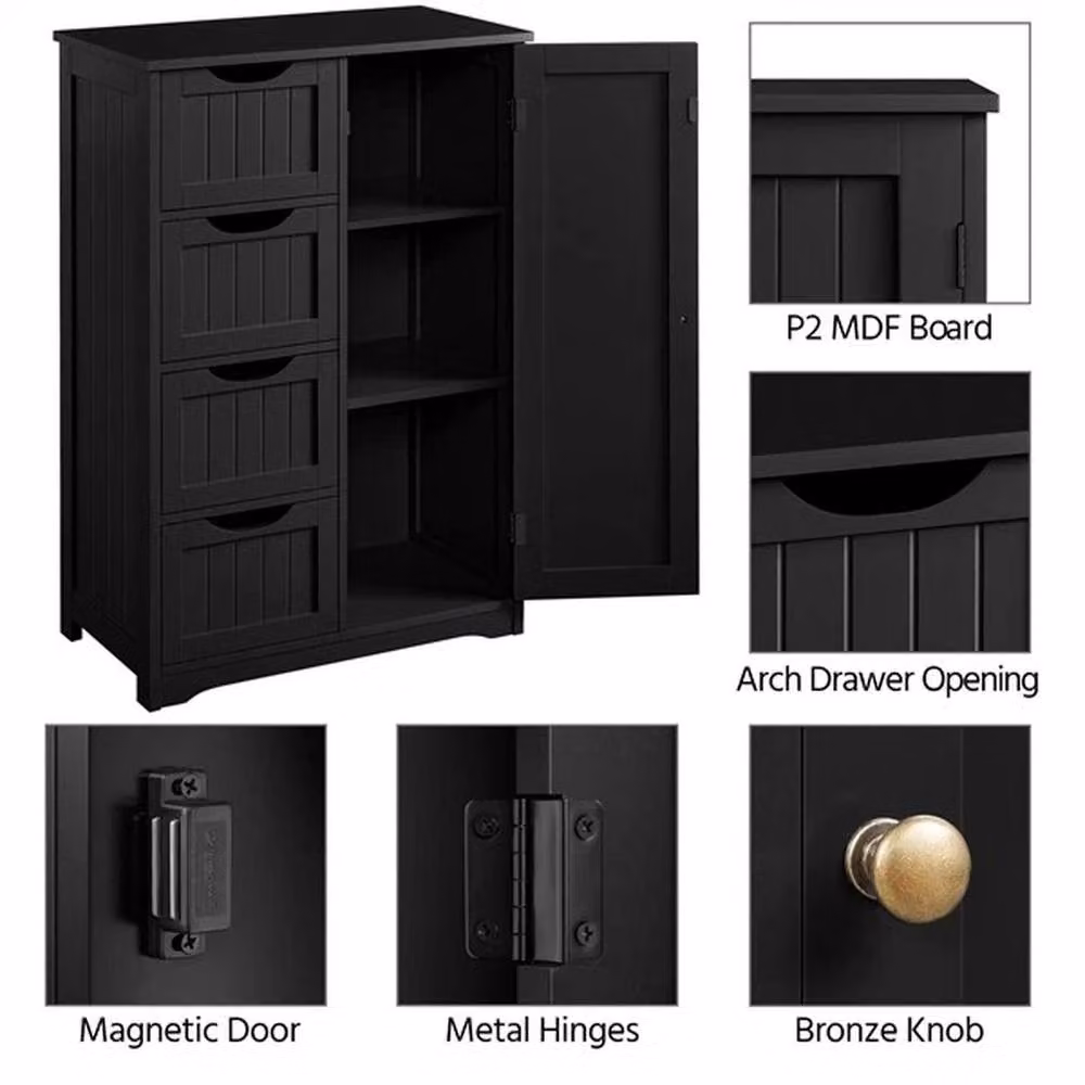 Kelvenix 4-Drawer Wooden Bathroom Cabinet in Black, H: 82.54 cm, W: 55.88 cm, D: 30.48 cm – 4